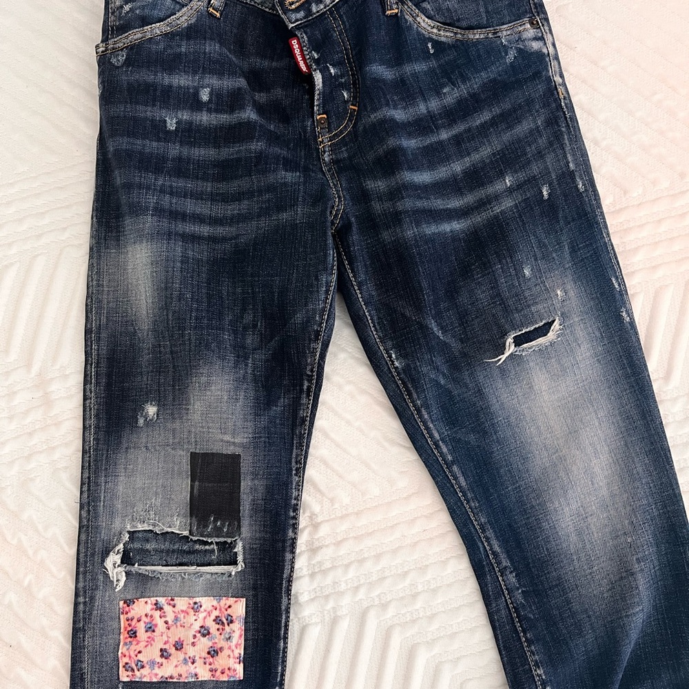 DSQUARED2 Dark Blue Boyfriend Jeans with Patchwork